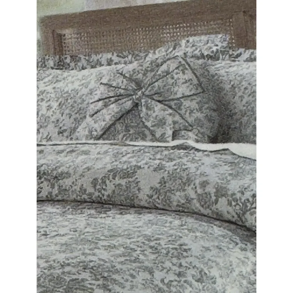 New Tahari Home 4PC KING Duvet Cover Steel Gray Shams Round Bow Pillow